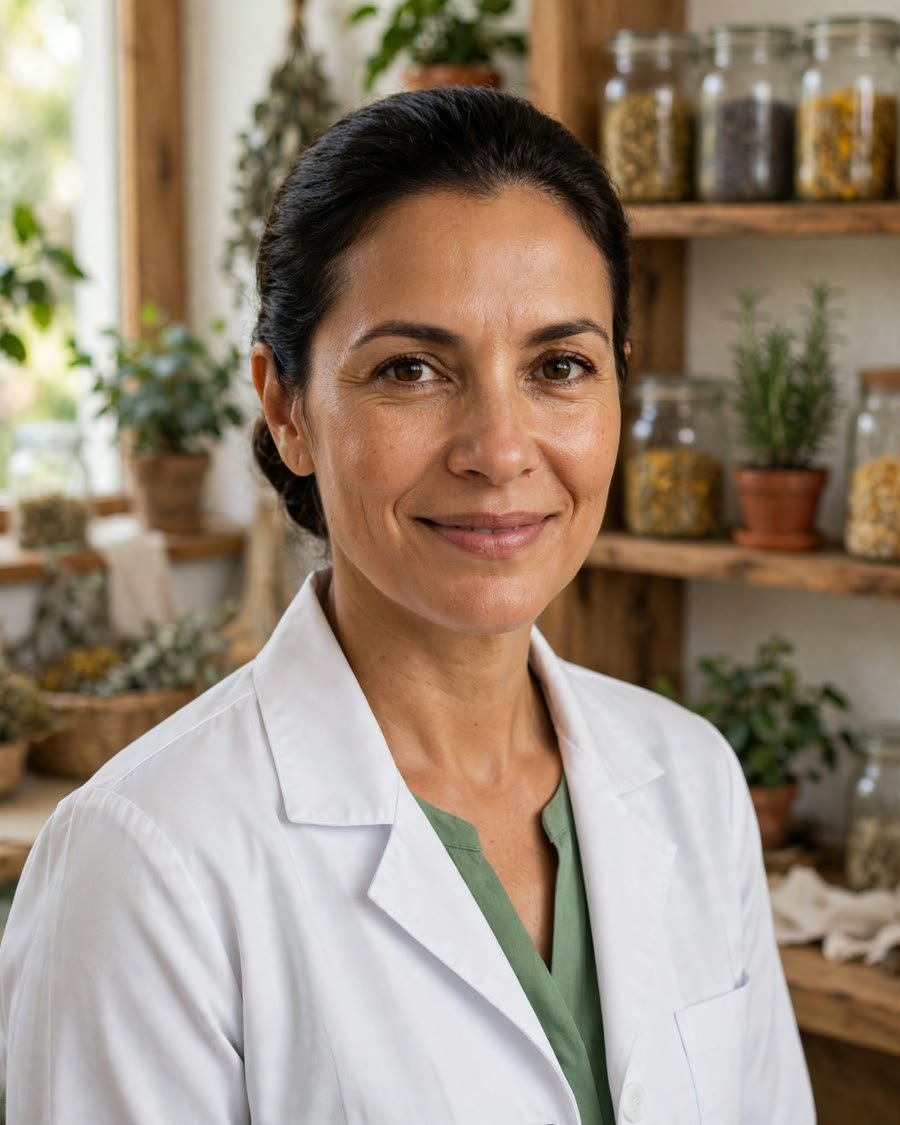 Terapeuta sorrindo em um consultório com plantas (imagem ilustrativa)